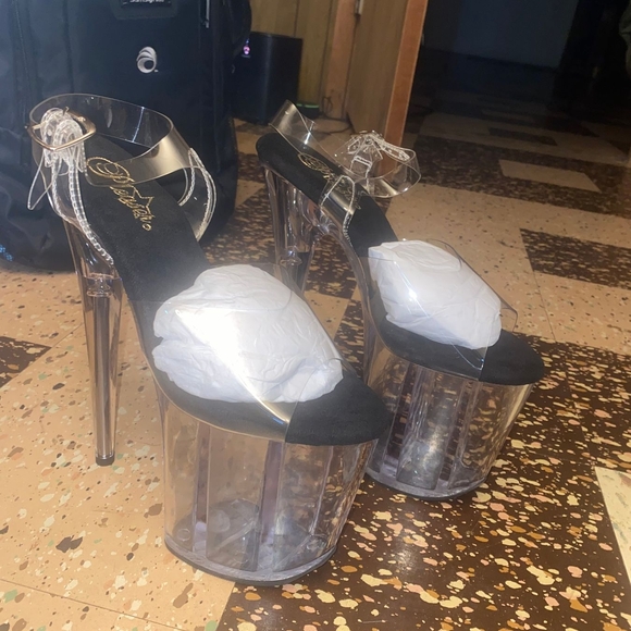 Pleaser Shoes - Clear Platform Stiletto Heels with Black Insole by Pleaser